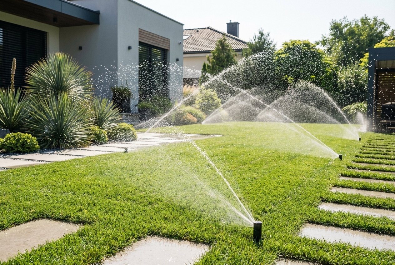 Système d'arrosage automatique enterré en fonctionnement