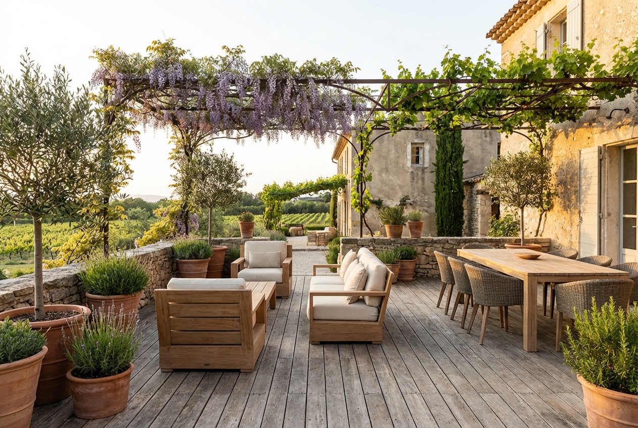Aménagement paysager avec terrasse